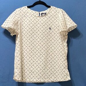 Lands' End Short Sleeve Elegant White Patterned Top Chase Uniform Size 8 Used